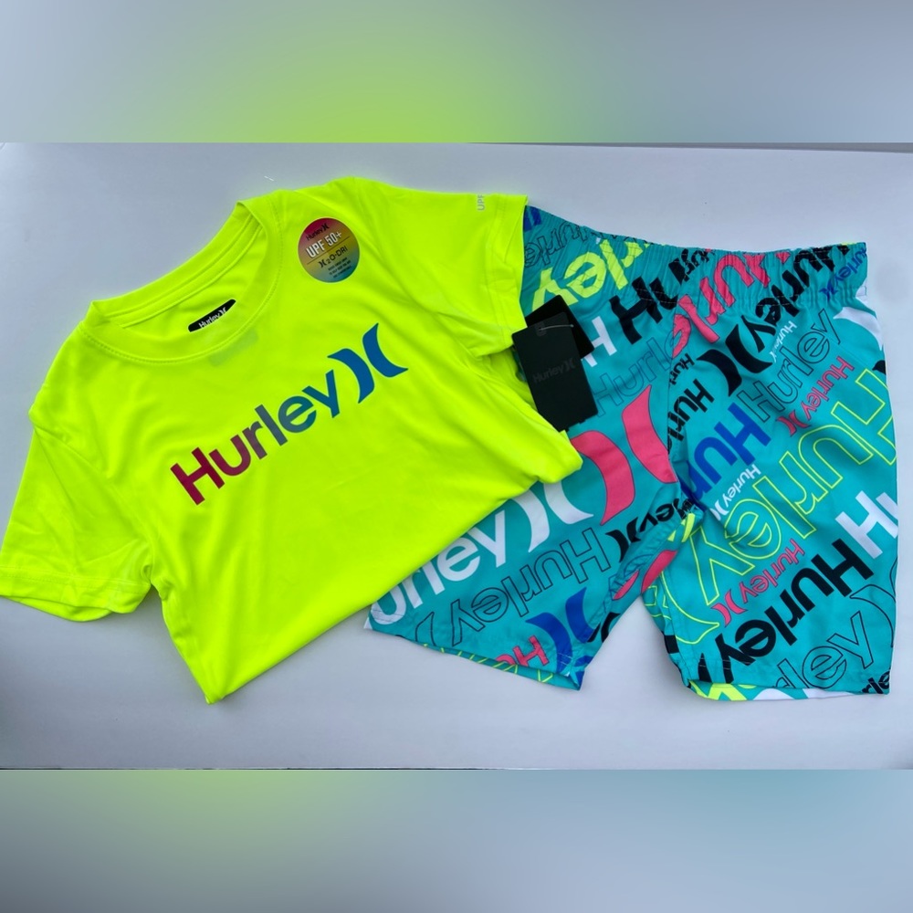 Hurley swim shirt and trunks size 7 Boys
